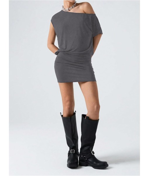 SOLY HUX Women's Off The Shoulder Mini Dress Asymmetrical Neck Short Sleeve Casual Bodycon T Shirt Dresses