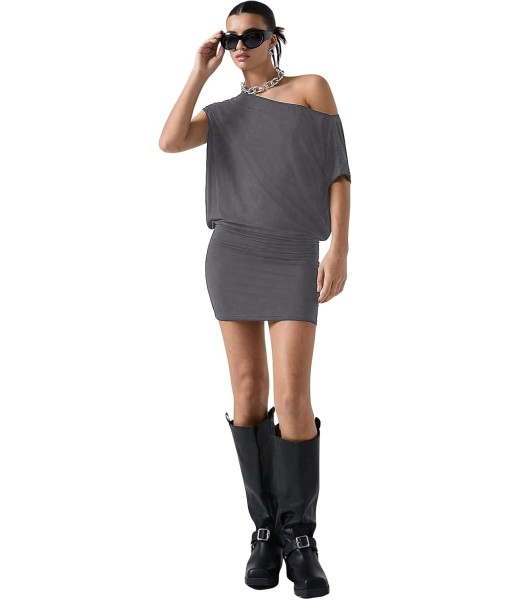SOLY HUX Women's Off The Shoulder Mini Dress Asymmetrical Neck Short Sleeve Casual Bodycon T Shirt Dresses