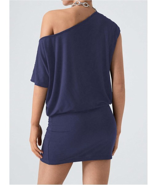 SOLY HUX Women's Off The Shoulder Mini Dress Asymmetrical Neck Short Sleeve Casual Bodycon T Shirt Dresses