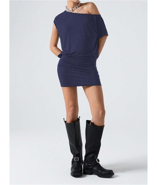 SOLY HUX Women's Off The Shoulder Mini Dress Asymmetrical Neck Short Sleeve Casual Bodycon T Shirt Dresses