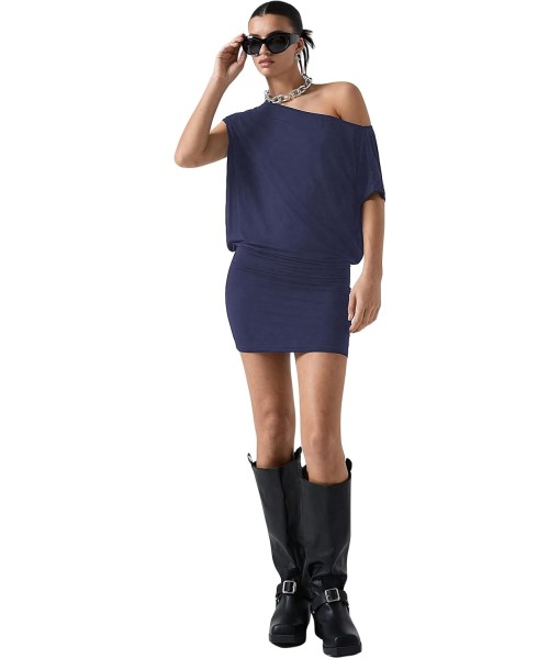 SOLY HUX Women's Off The Shoulder Mini Dress Asymmetrical Neck Short Sleeve Casual Bodycon T Shirt Dresses