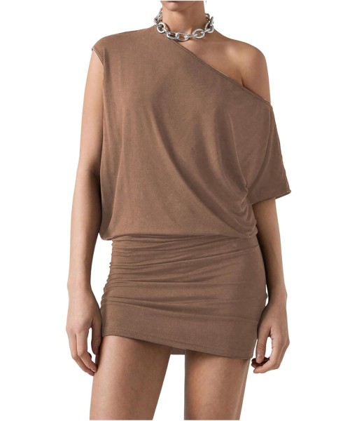 SOLY HUX Women's Off The Shoulder Mini Dress Asymmetrical Neck Short Sleeve Casual Bodycon T Shirt Dresses