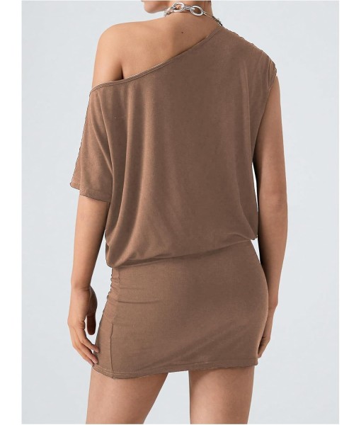 SOLY HUX Women's Off The Shoulder Mini Dress Asymmetrical Neck Short Sleeve Casual Bodycon T Shirt Dresses
