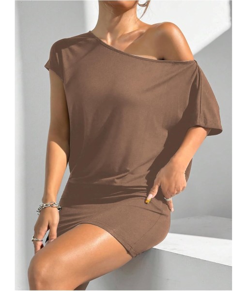 SOLY HUX Women's Off The Shoulder Mini Dress Asymmetrical Neck Short Sleeve Casual Bodycon T Shirt Dresses