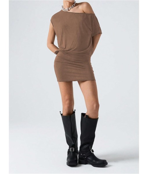 SOLY HUX Women's Off The Shoulder Mini Dress Asymmetrical Neck Short Sleeve Casual Bodycon T Shirt Dresses