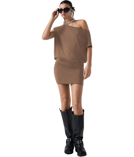 SOLY HUX Women's Off The Shoulder Mini Dress Asymmetrical Neck Short Sleeve Casual Bodycon T Shirt Dresses