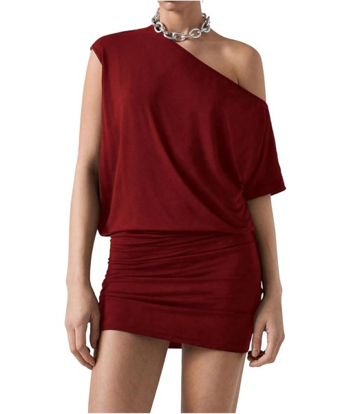 SOLY HUX Women's Off The Shoulder Mini Dress Asymmetrical Neck Short Sleeve Casual Bodycon T Shirt Dresses