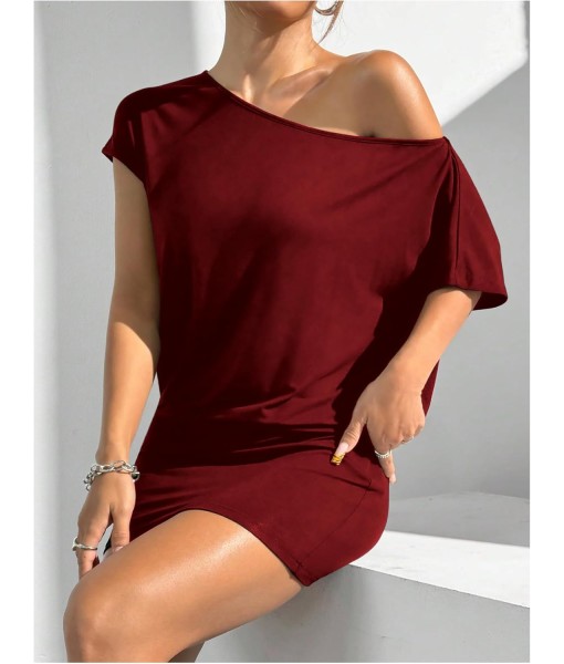 SOLY HUX Women's Off The Shoulder Mini Dress Asymmetrical Neck Short Sleeve Casual Bodycon T Shirt Dresses