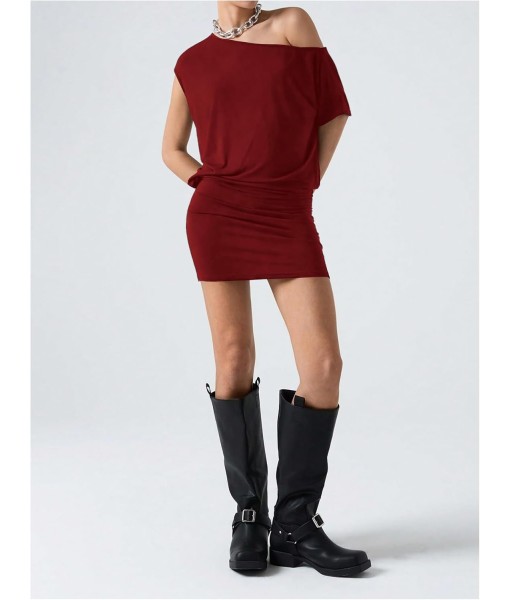 SOLY HUX Women's Off The Shoulder Mini Dress Asymmetrical Neck Short Sleeve Casual Bodycon T Shirt Dresses