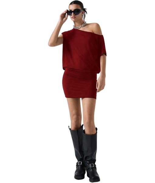 SOLY HUX Women's Off The Shoulder Mini Dress Asymmetrical Neck Short Sleeve Casual Bodycon T Shirt Dresses