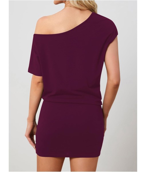 SOLY HUX Women's Off The Shoulder Mini Dress Asymmetrical Neck Short Sleeve Casual Bodycon T Shirt Dresses