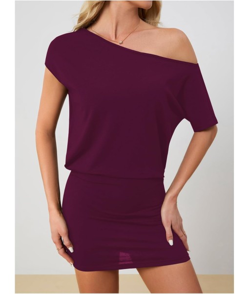 SOLY HUX Women's Off The Shoulder Mini Dress Asymmetrical Neck Short Sleeve Casual Bodycon T Shirt Dresses