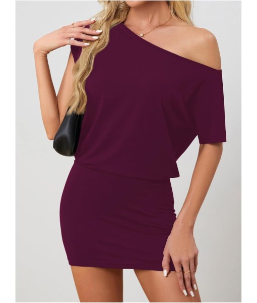 SOLY HUX Women's Off The Shoulder Mini Dress Asymmetrical Neck Short Sleeve Casual Bodycon T Shirt Dresses