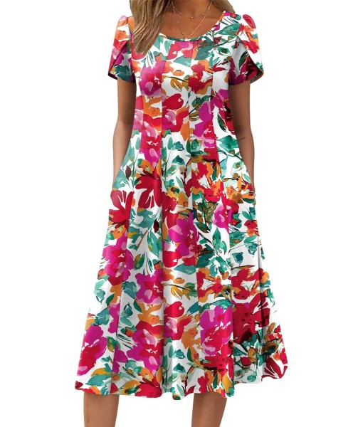 Zeagoo Womens Casual Dresses for Summer Short Sleeve Flare Midi Dress Loose Flowy Beach Sundress