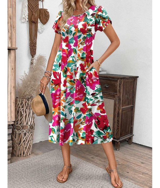 Zeagoo Womens Casual Dresses for Summer Short Sleeve Flare Midi Dress Loose Flowy Beach Sundress