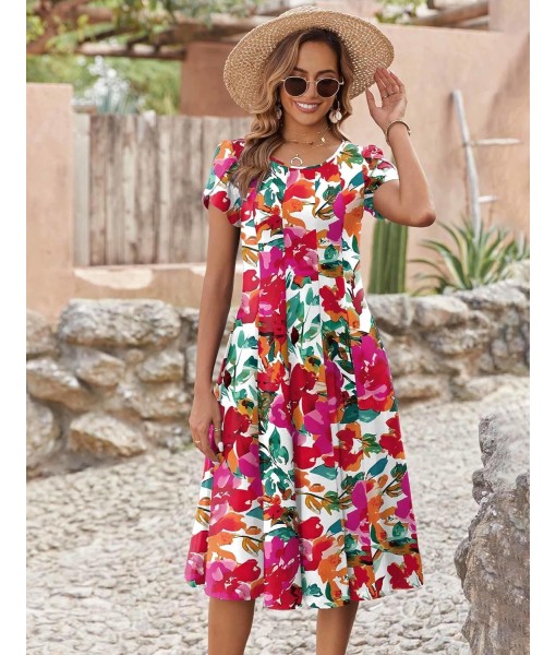 Zeagoo Womens Casual Dresses for Summer Short Sleeve Flare Midi Dress Loose Flowy Beach Sundress