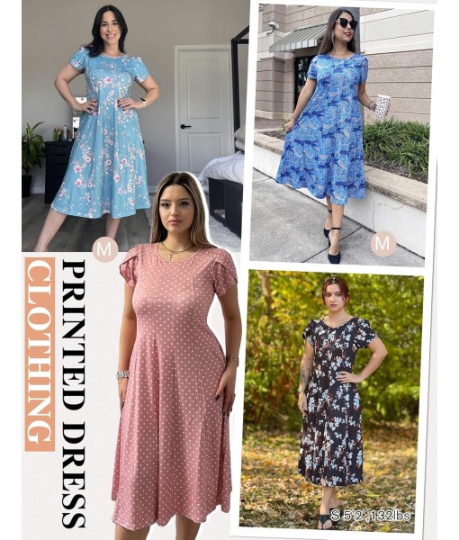 Zeagoo Womens Casual Dresses for Summer Short Sleeve Flare Midi Dress Loose Flowy Beach Sundress