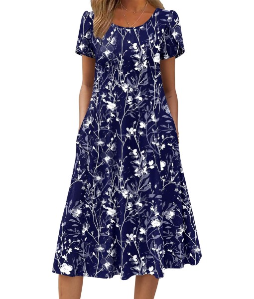 Zeagoo Womens Casual Dresses for Summer Short Sleeve Flare Midi Dress Loose Flowy Beach Sundress