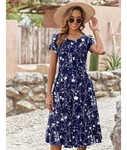 Zeagoo Womens Casual Dresses for Summer Short Sleeve Flare Midi Dress Loose Flowy Beach Sundress