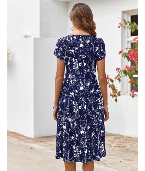Zeagoo Womens Casual Dresses for Summer Short Sleeve Flare Midi Dress Loose Flowy Beach Sundress