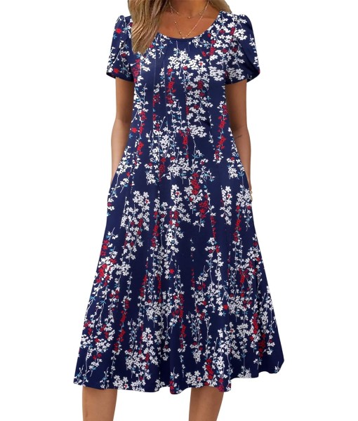 Zeagoo Womens Casual Dresses for Summer Short Sleeve Flare Midi Dress Loose Flowy Beach Sundress