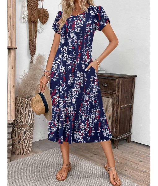 Zeagoo Womens Casual Dresses for Summer Short Sleeve Flare Midi Dress Loose Flowy Beach Sundress