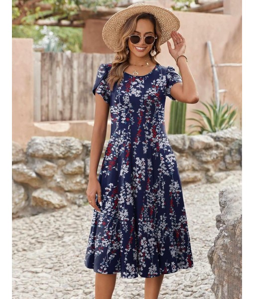 Zeagoo Womens Casual Dresses for Summer Short Sleeve Flare Midi Dress Loose Flowy Beach Sundress
