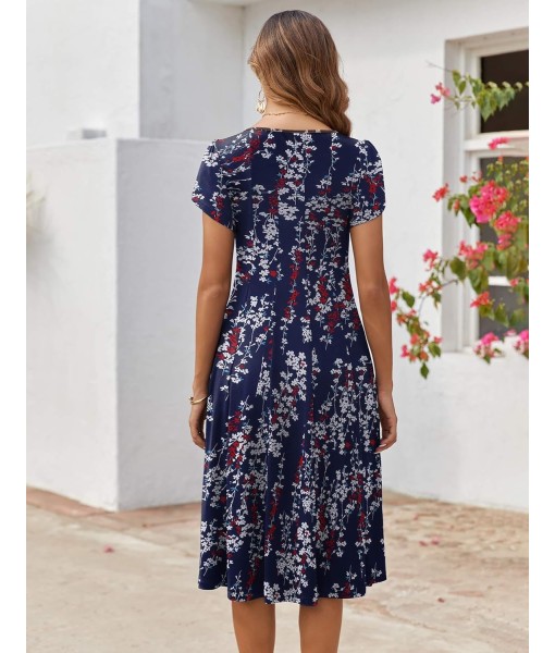 Zeagoo Womens Casual Dresses for Summer Short Sleeve Flare Midi Dress Loose Flowy Beach Sundress
