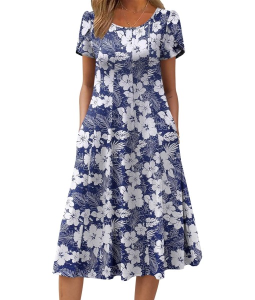 Zeagoo Womens Casual Dresses for Summer Short Sleeve Flare Midi Dress Loose Flowy Beach Sundress