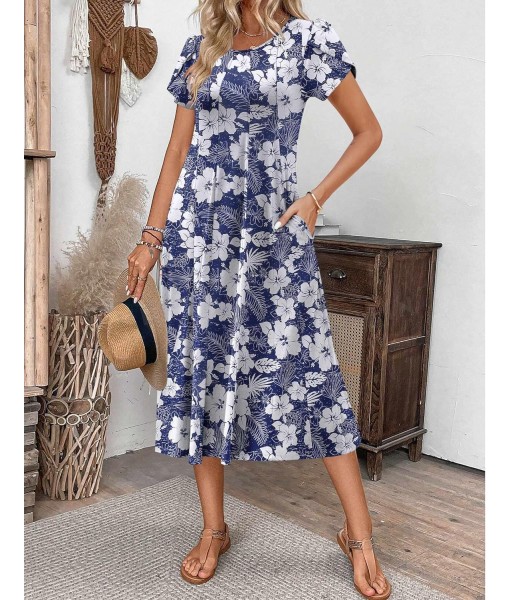 Zeagoo Womens Casual Dresses for Summer Short Sleeve Flare Midi Dress Loose Flowy Beach Sundress