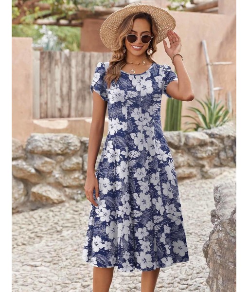 Zeagoo Womens Casual Dresses for Summer Short Sleeve Flare Midi Dress Loose Flowy Beach Sundress