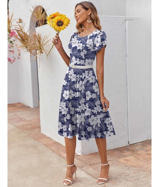 Zeagoo Womens Casual Dresses for Summer Short Sleeve Flare Midi Dress Loose Flowy Beach Sundress