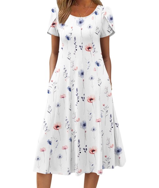 Zeagoo Womens Casual Dresses for Summer Short Sleeve Flare Midi Dress Loose Flowy Beach Sundress