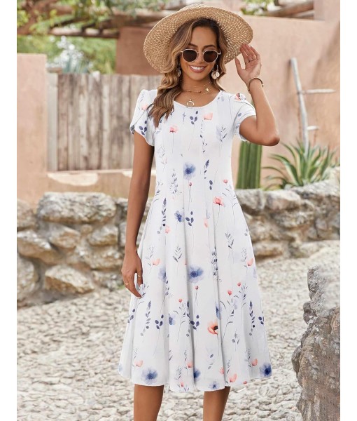 Zeagoo Womens Casual Dresses for Summer Short Sleeve Flare Midi Dress Loose Flowy Beach Sundress
