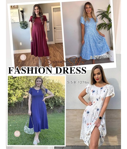 Zeagoo Womens Casual Dresses for Summer Short Sleeve Flare Midi Dress Loose Flowy Beach Sundress