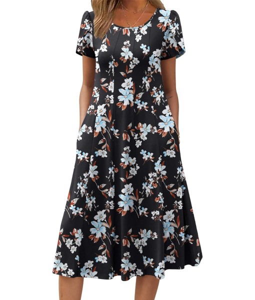 Zeagoo Womens Casual Dresses for Summer Short Sleeve Flare Midi Dress Loose Flowy Beach Sundress
