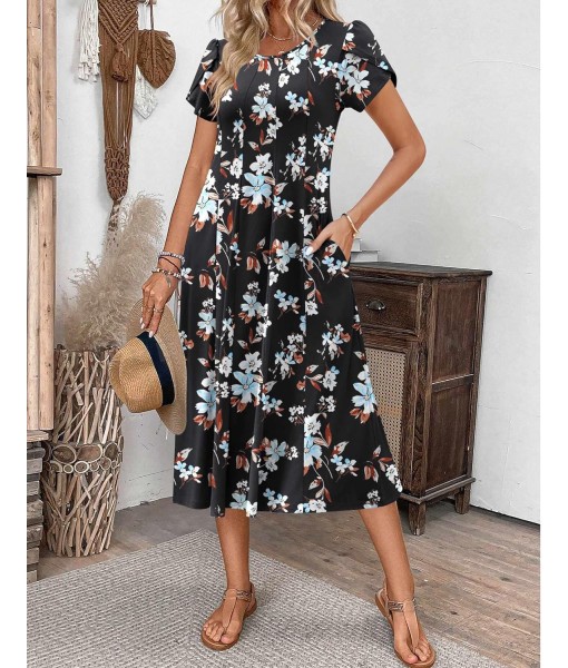 Zeagoo Womens Casual Dresses for Summer Short Sleeve Flare Midi Dress Loose Flowy Beach Sundress