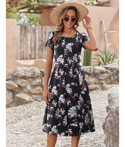 Zeagoo Womens Casual Dresses for Summer Short Sleeve Flare Midi Dress Loose Flowy Beach Sundress