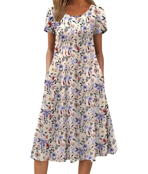 Zeagoo Womens Casual Dresses for Summer Short Sleeve Flare Midi Dress Loose Flowy Beach Sundress