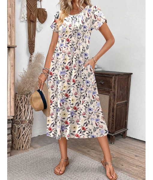 Zeagoo Womens Casual Dresses for Summer Short Sleeve Flare Midi Dress Loose Flowy Beach Sundress