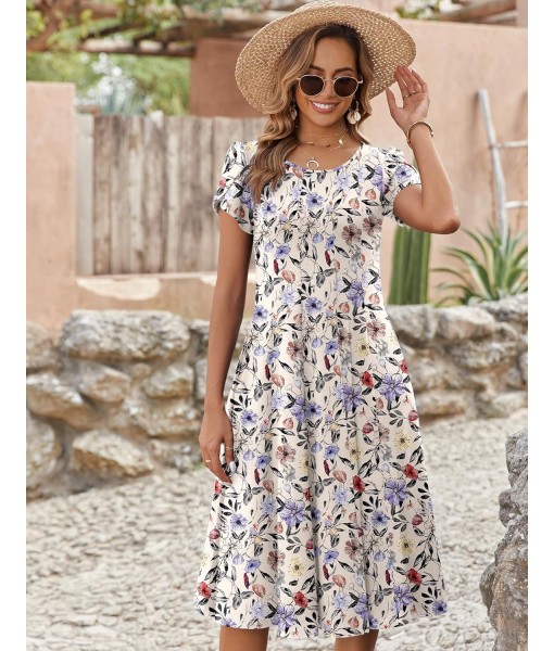 Zeagoo Womens Casual Dresses for Summer Short Sleeve Flare Midi Dress Loose Flowy Beach Sundress