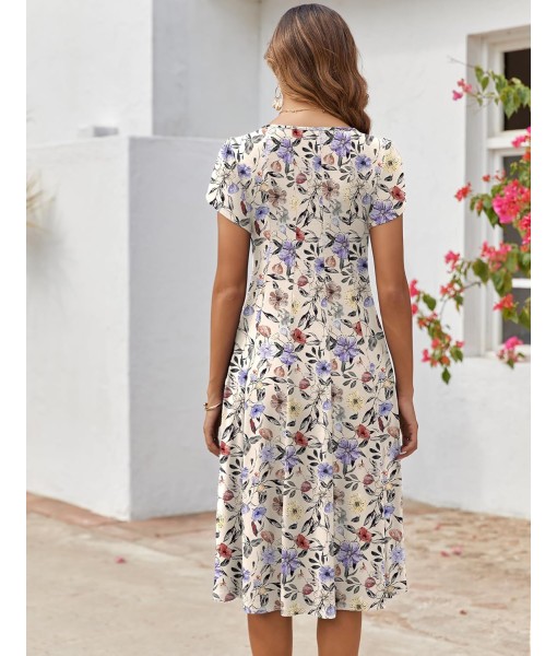 Zeagoo Womens Casual Dresses for Summer Short Sleeve Flare Midi Dress Loose Flowy Beach Sundress