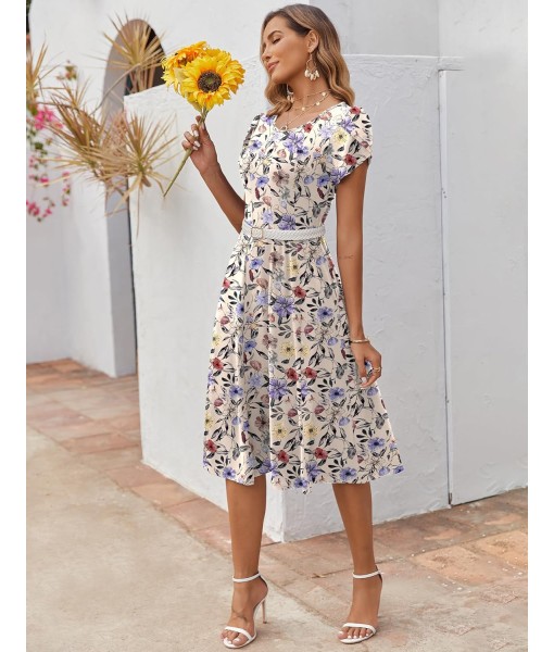 Zeagoo Womens Casual Dresses for Summer Short Sleeve Flare Midi Dress Loose Flowy Beach Sundress
