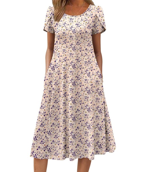 Zeagoo Womens Casual Dresses for Summer Short Sleeve Flare Midi Dress Loose Flowy Beach Sundress