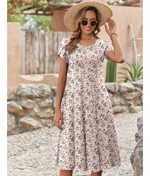 Zeagoo Womens Casual Dresses for Summer Short Sleeve Flare Midi Dress Loose Flowy Beach Sundress