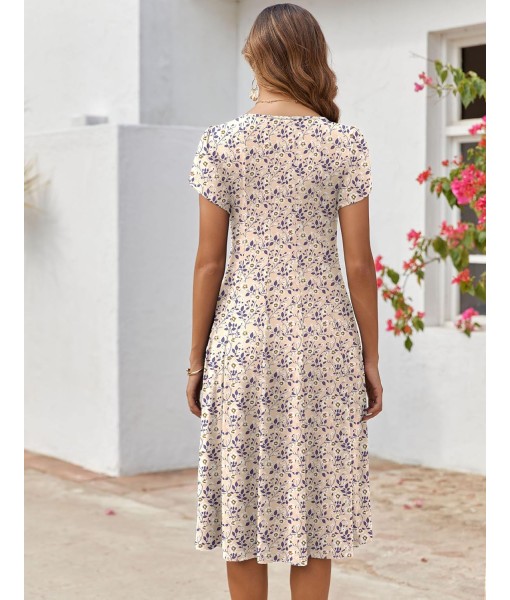 Zeagoo Womens Casual Dresses for Summer Short Sleeve Flare Midi Dress Loose Flowy Beach Sundress