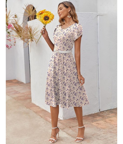 Zeagoo Womens Casual Dresses for Summer Short Sleeve Flare Midi Dress Loose Flowy Beach Sundress