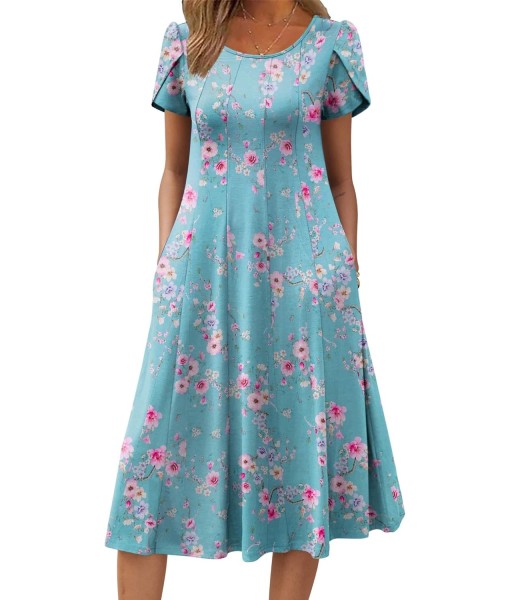 Zeagoo Womens Casual Dresses for Summer Short Sleeve Flare Midi Dress Loose Flowy Beach Sundress