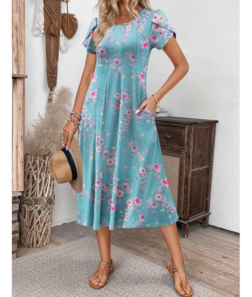 Zeagoo Womens Casual Dresses for Summer Short Sleeve Flare Midi Dress Loose Flowy Beach Sundress