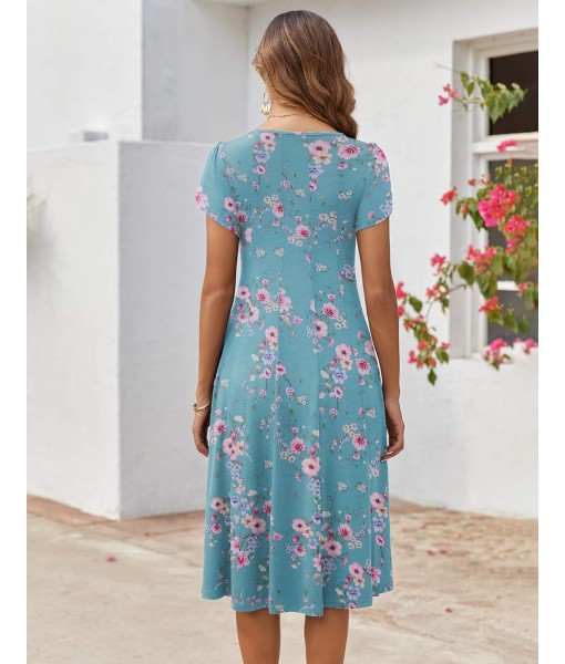 Zeagoo Womens Casual Dresses for Summer Short Sleeve Flare Midi Dress Loose Flowy Beach Sundress